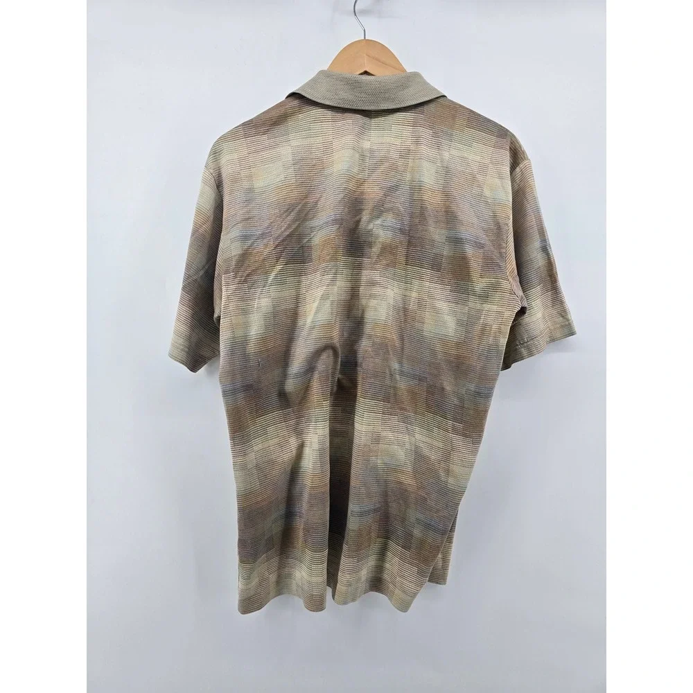 St. Croix Polo Shirt Mens Medium Earth Tone Abstract‎ Striped Mercerized Cotton